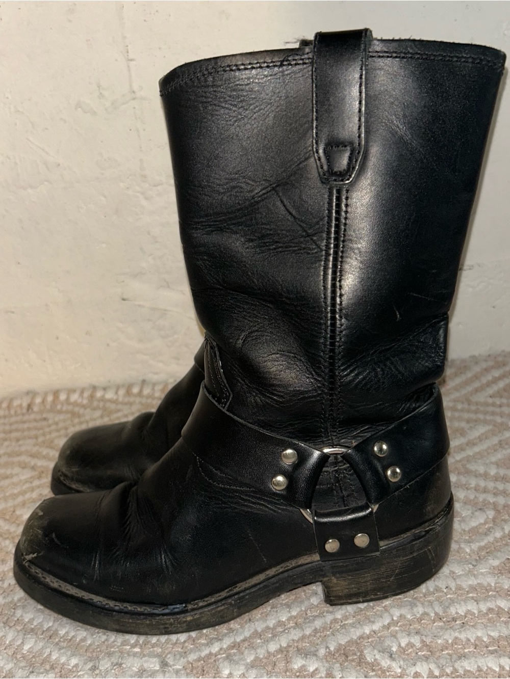 dingo Black Leather engineer riding  Harness Boots with Metal Hardware